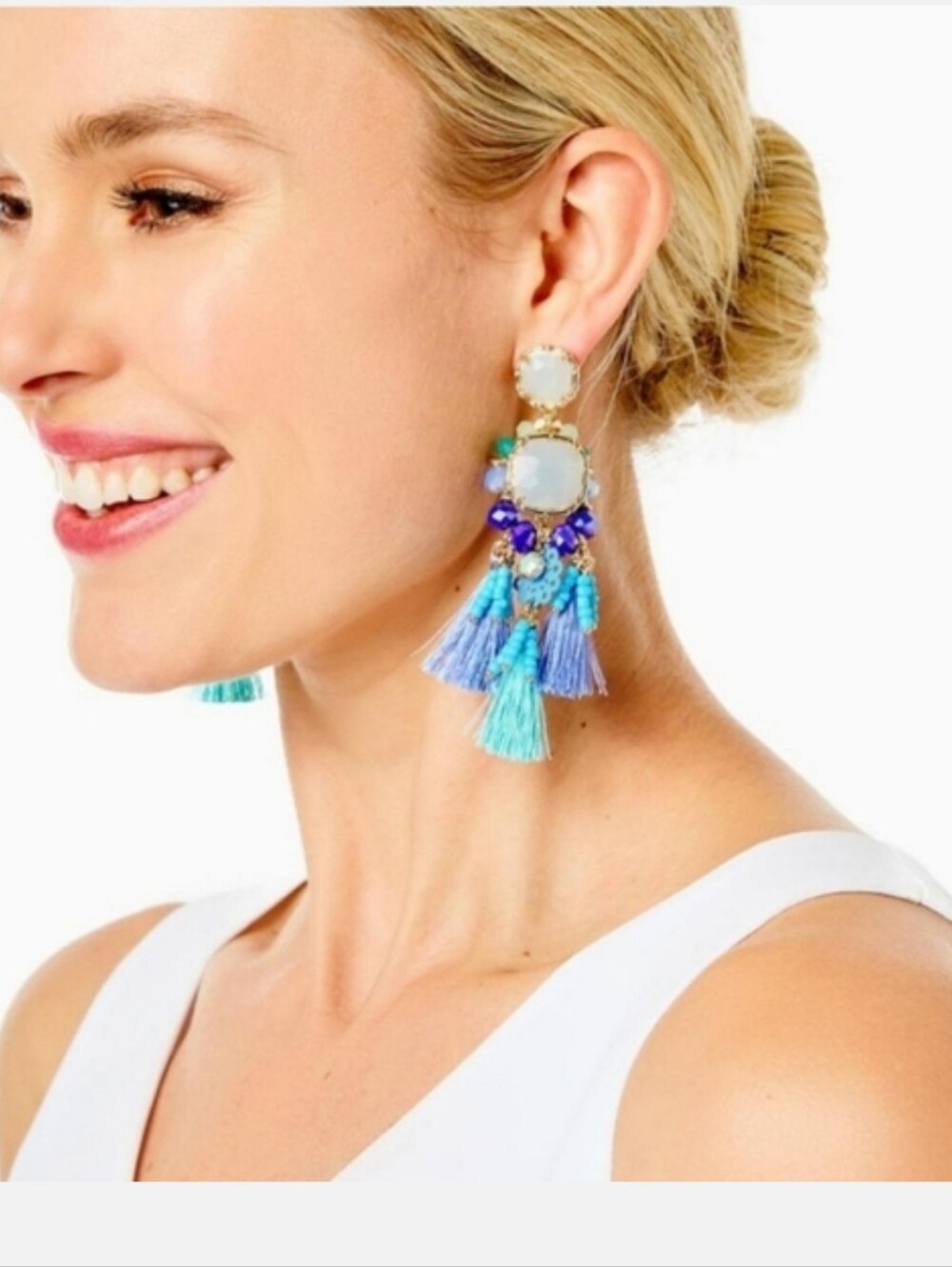 Lilly Pulitzer Water Side Tas Aqua and Blue Tassel Drop Earrings New
